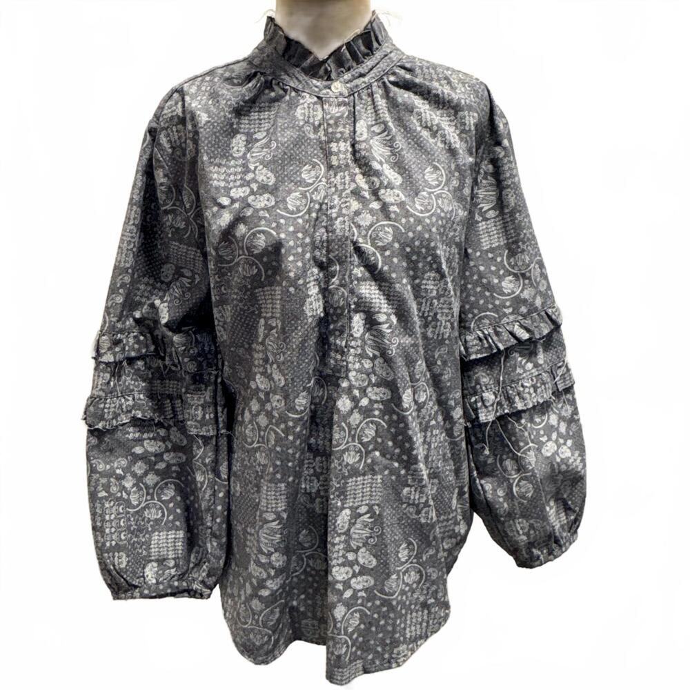 Anthropologie Dylan Paisley Boho Victorian Poet Shirt Blouse Ruffled Lagenlook L